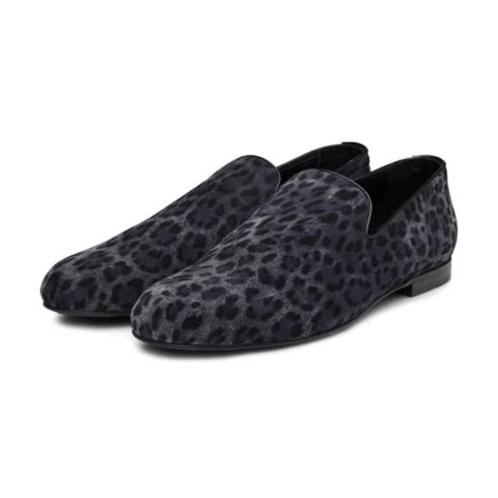 Jimmy Choo Mens Leopard Print Calf Hair Loafers Navy Blue Black Size 9.5 Luxury